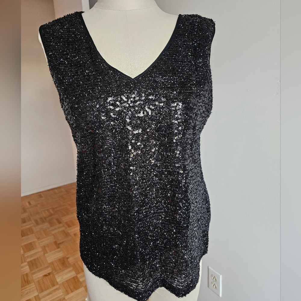 Black Sequin Sleeveless Top